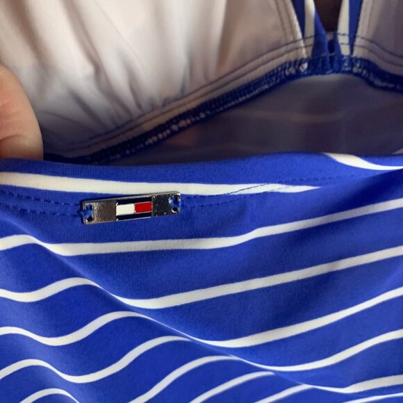 Tommy Hilfiger Women's Blue Striped Halter Tie One Piece Swimsuit Size 14 NWT - Picture 3 of 9